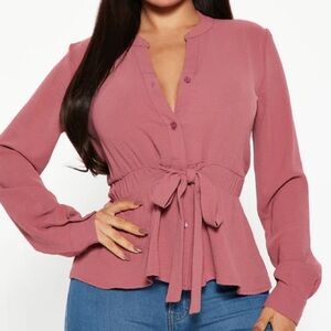 Women's Pink Button-Up Blouse